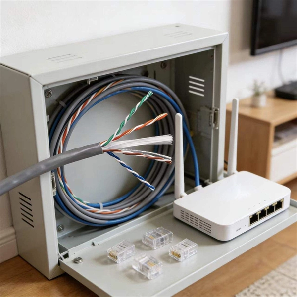 How to connect a network cable and fiber optic cable to a front panel 